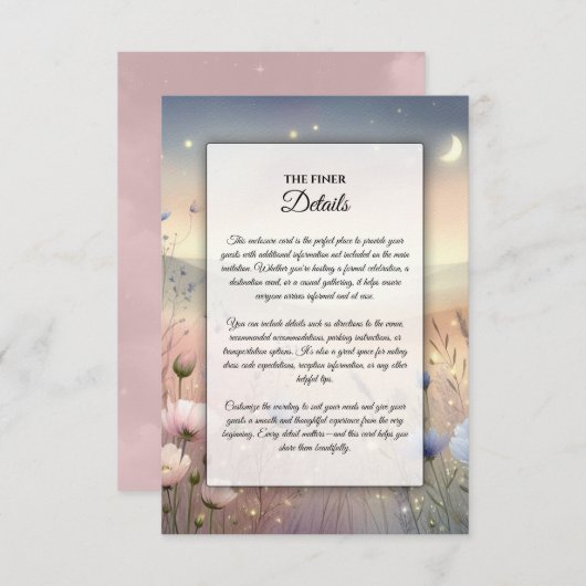 Moonlit Wildflower Whispers Wedding Informatiekaartje (Voorkant / Achterkant)