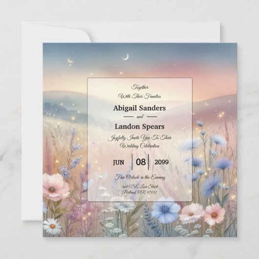 Moonlit Wildflower Whispers Wedding Kaart (Voorkant)