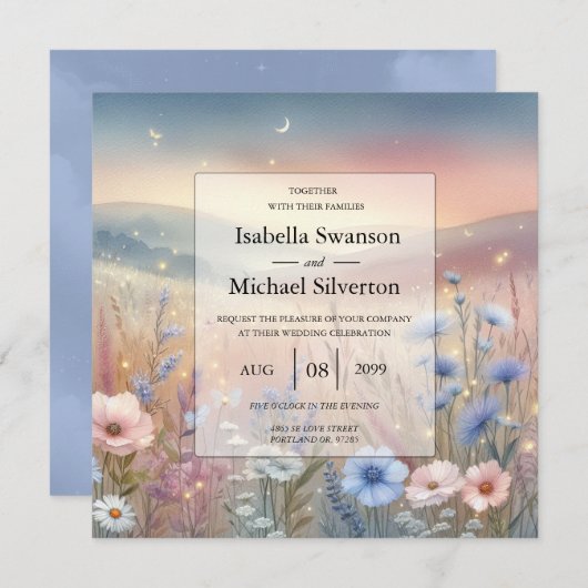 Moonlit Wildflower Whispers Wedding Kaart (Voorkant / Achterkant)