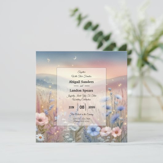 Moonlit Wildflower Whispers Wedding Kaart (Staand voorkant)
