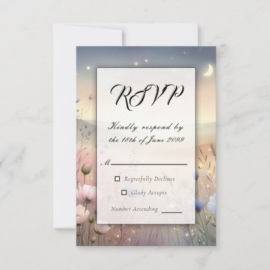 Moonlit Wildflower Whispers Wedding RSVP Kaartje (Voorkant)
