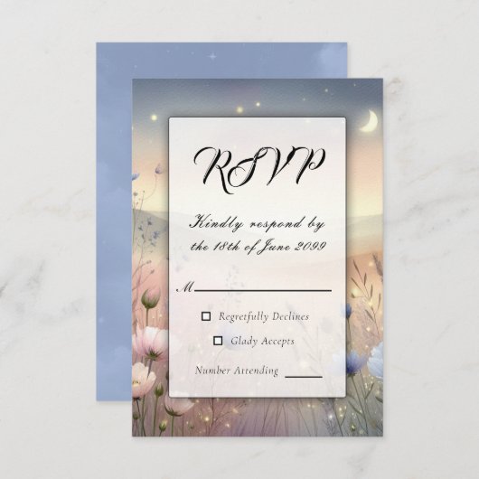 Moonlit Wildflower Whispers Wedding RSVP Kaartje (Voorkant / Achterkant)