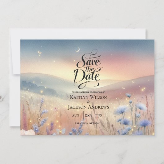 Moonlit Wildflower Whispers Wedding Save The Date (Voorkant)