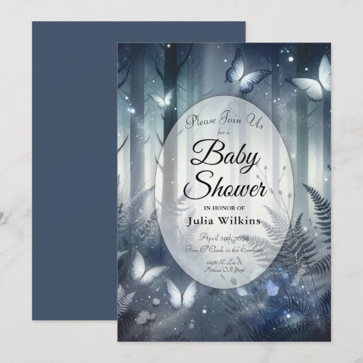 Moonlit Wings en Midnight Magic Baby shower Kaart (Voorkant / Achterkant)