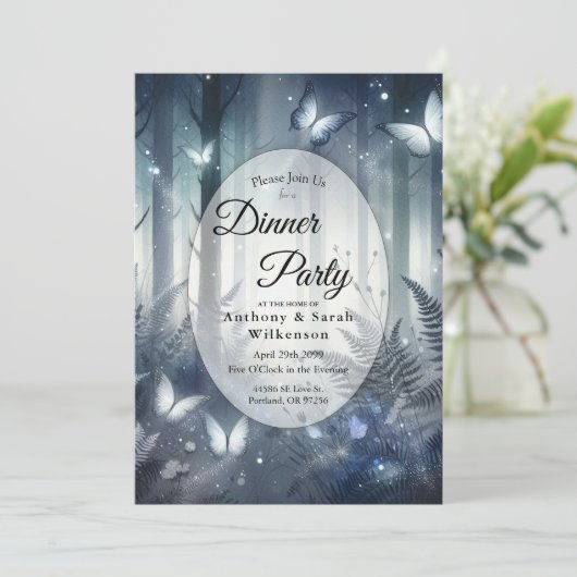 Moonlit Wings en Midnight Magic Dinner Party Kaart (Staand voorkant)