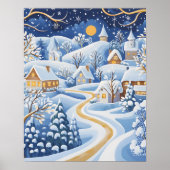 Moonlit Winter Village met Snowy Pathway Poster (Voorkant)