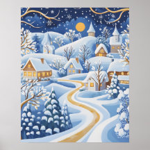 Moonlit Winter Village met Snowy Pathway