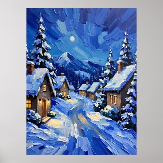 Moonlit Winter Village Poster (Voorkant)