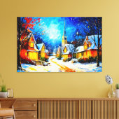 Moonlit Winter Village Reverie Canvas Afdruk (Insitu (Woonkamer))