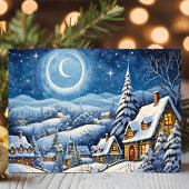 Moonlit Winter Wonderland Snowy Christmas Village Feestdagen Kaart