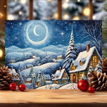 Moonlit Winter Wonderland Snowy Christmas Village Feestdagen Kaart<br><div class="desc">Deze betoverende kerstkaart toont een pittoresk winterdorp onder een halve maan. Met sneeuw bedekte daken, warm verlichte huizen en een serene sterrenhemel creëer een vredige vakantiescene. Perfect voor het verzenden van gezellige en warme vakantie groeten, deze kaart vangt de magie van een winter wonderland en is zeker om feestelijke vreugde...</div>