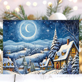 Moonlit Winter Wonderland Snowy Christmas Village Feestdagen Kaart