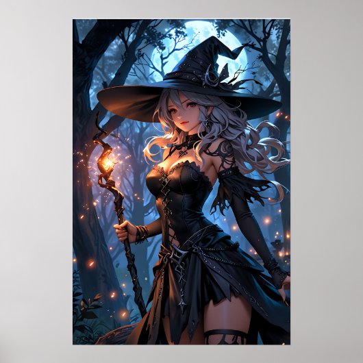 Moonlit Witch in Enchanted Forest Poster (Voorkant)