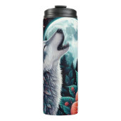 Moonlit Wolf Howling Bloemen Nacht Thermosbeker (Voorkant)