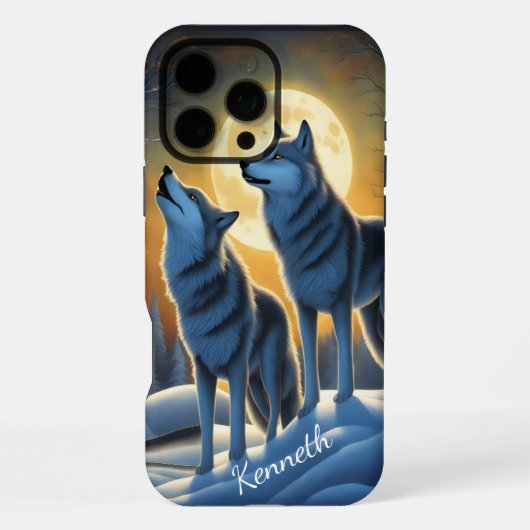 Moonlit Wolf Howling in het bos iPhone Hoesje (Achterkant)