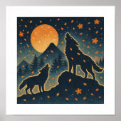 Moonlit Wolves & Mount Fuji – Japanese Night Art Poster (Voorkant)