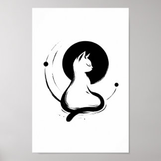 Moonlit Zen Cat Poster