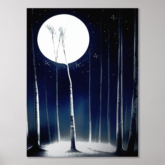 Moonlite Birch Trees Folie Prints (Voorkant)