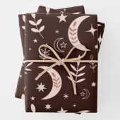 Moonpatroon van Boho met bladeren en sterren Inpakpapier Vel (In situ)