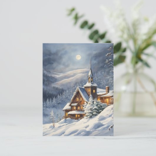 Moonrise boven een besneeuwd Vermont Briefkaart (Staand voorkant)