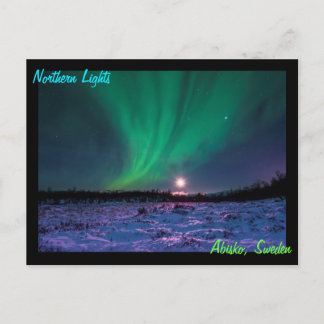 Moonrise en de noordelijke lichten in Zweden Briefkaart