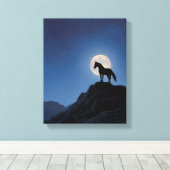 Moonrise Horse Cliff Silhouette Art Canvas Afdruk (Insitu (Houten vloer))