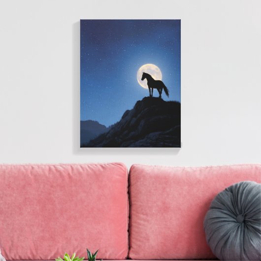 Moonrise Horse Cliff Silhouette Art Canvas Afdruk (Insitu (Woonkamer))