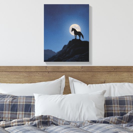 Moonrise Horse Cliff Silhouette Art Canvas Afdruk (Insitu (Slaapkamer))
