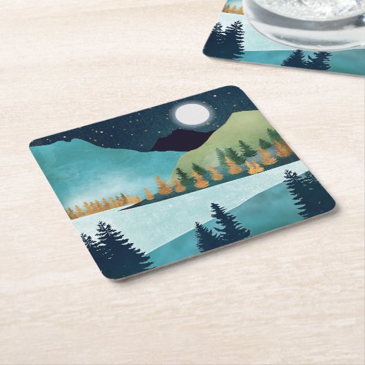 Moonrise Lake Kartonnen Onderzetters (Schuin)