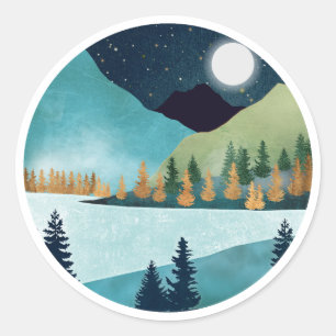 Moonrise Lake Ronde Sticker