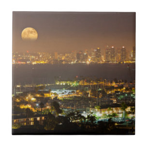 Moonrise over de skyline van San Diego Tegeltje