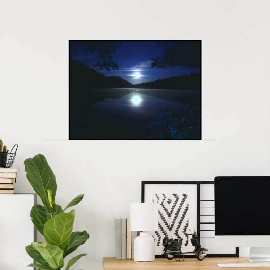 Moonrise Over Elk Lake Poster (Thuiskantoor)