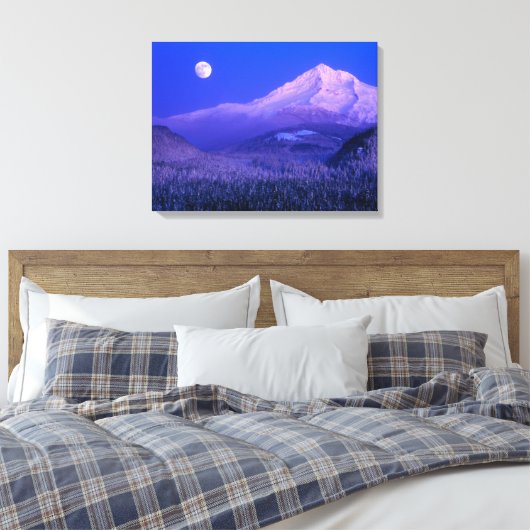 Moonrise Over Mt. Hood Oregon in Winter Canvas Afdruk (Insitu (Slaapkamer))