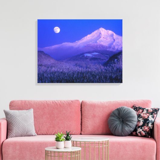 Moonrise Over Mt. Hood Oregon in Winter Canvas Afdruk (Insitu (Woonkamer))