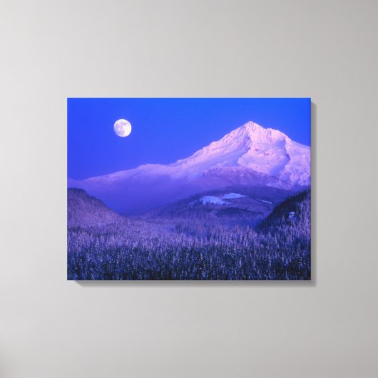 Moonrise Over Mt. Hood Oregon in Winter Canvas Afdruk (Voorkant)