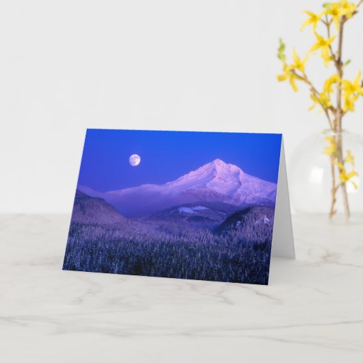 Moonrise Over Mt. Hood Oregon in Winter Kaart (Gele Bloem)