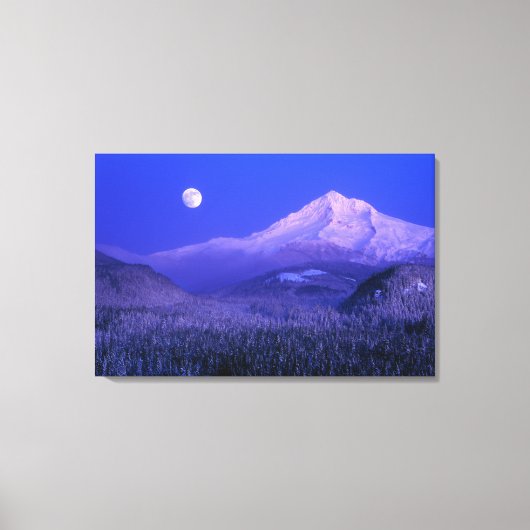 Moonrise over Mt Hood winter, Oregon Canvas Afdruk (Voorkant)
