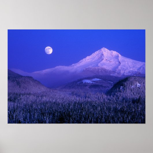 Moonrise over Mt Hood winter, Oregon Poster (Voorkant)