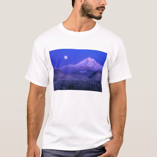 Moonrise over Mt Hood winter, Oregon T-shirt (Voorkant)