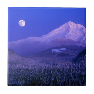 Moonrise over Mt Hood winter, Oregon Tegeltje
