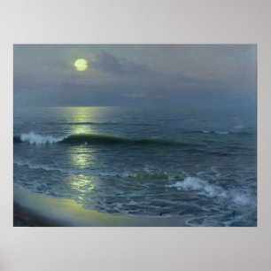 Moonrise over oceaan poster