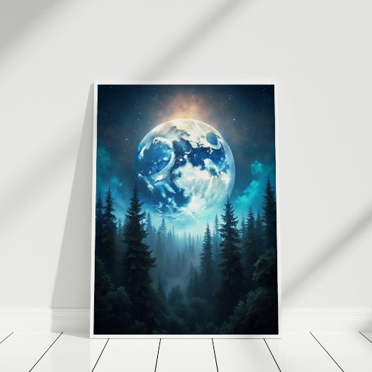 Moonrise Over Pines – Serene Lunar Landscape Art Poster
