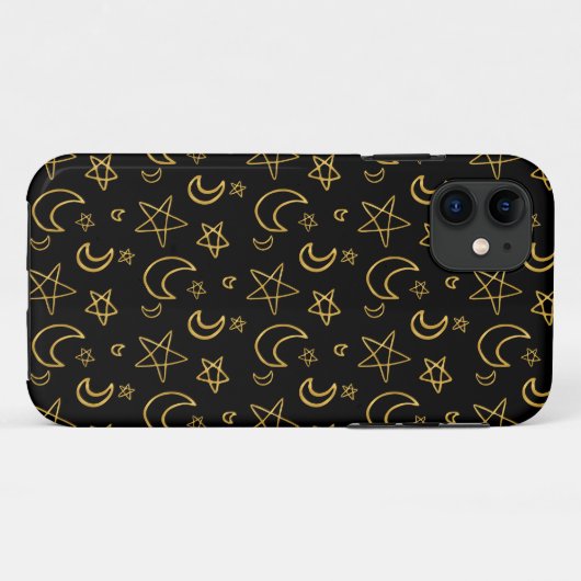Moons and Stars Gold Pattern Case-Mate iPhone Case (Achterkant (horizontaal))