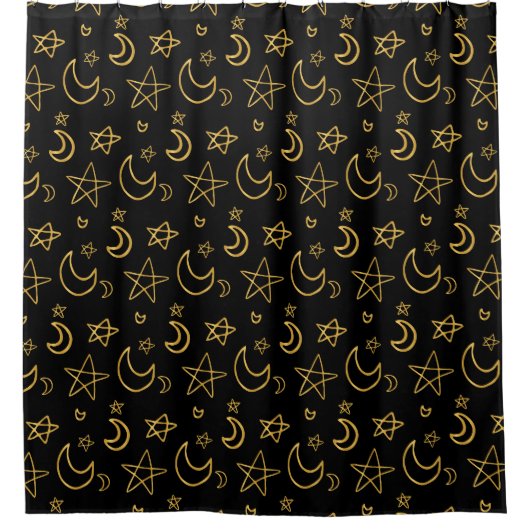 Moons and Stars Gold Pattern Douchegordijn (Voorkant)