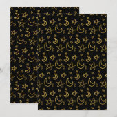Moons and Stars Gold Pattern Feestdagenkaart (Voorkant / Achterkant)