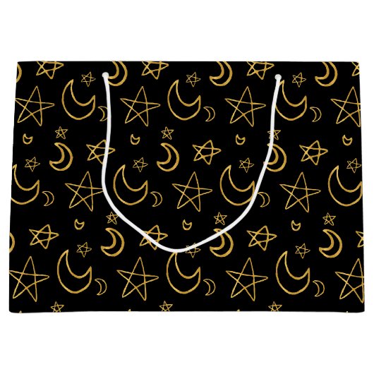 Moons and Stars Gold Pattern Groot Cadeauzakje (Voorkant)