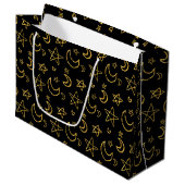 Moons and Stars Gold Pattern Groot Cadeauzakje (Voorkant Gekanteld)