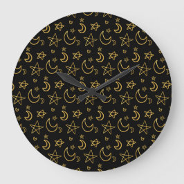 Moons and Stars Gold Pattern Grote Klok