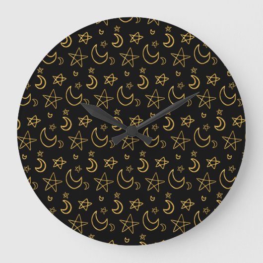 Moons and Stars Gold Pattern Grote Klok (Voorkant)