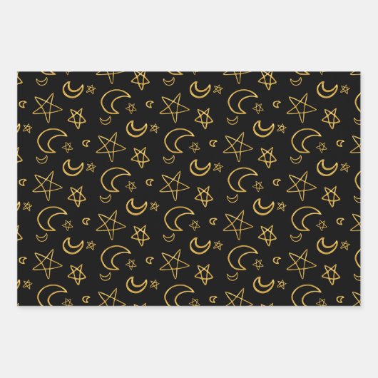 Moons and Stars Gold Pattern Inpakpapier Vel (Voorkant 2)